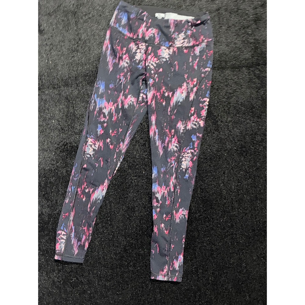 Victoria Sport Knockout Leggings Pink Blue Abstract Print Athletic Tights Medium